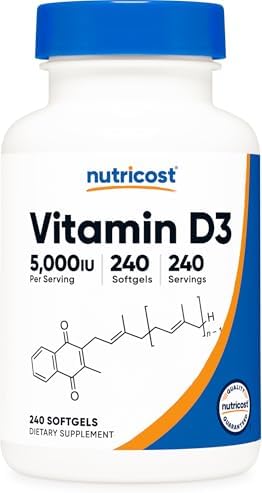Nutricost Vitamin D3 5,000 IU (125mcg), 240 Softgels, GMO-Free | Gluten Free Vitamin D
