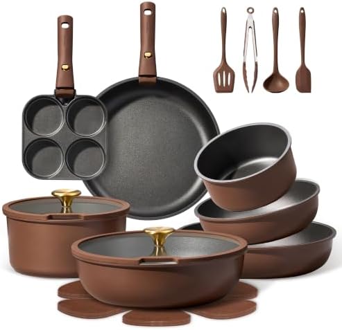 CAROTE 21pcs Pots and Pans Set, Nonstick Cookware Set Detachable Handle, Induction Kitchen Cookware Sets Non Stick with Removable Handle