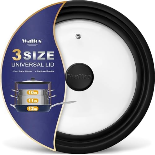 Universal Lid for Pots, Pans and Skillets - Tempered Glass with Heat Resistant Silicone Rim, Fits 10", 11" and 12" Diameter Cookware, Round