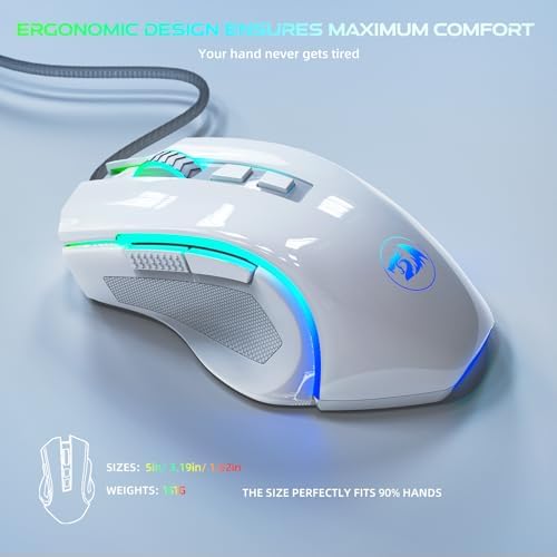 Redragon M602 Gaming Mouse, Ergonomic RGB Gaming Mouse Wired with 7200 Adjustable DPI, 9 Programmable Buttons, Professional Software for Gamer Office [Black]