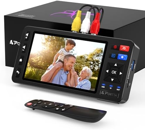 Portta VD20P VHS to Digital Converter with 5" HD Screen, Video Capture Recorder Convert to MP4 Compatible with VHS, VCR, DVR, DVD, Hi8, Mini DV