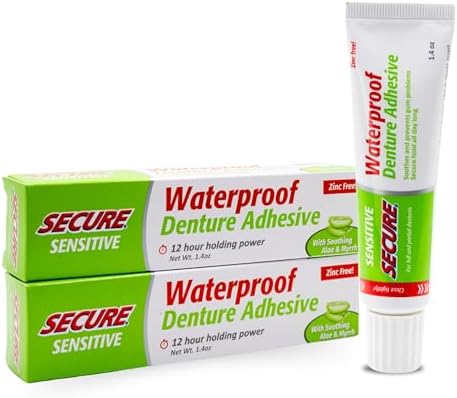 Secure Denture Adhesive Cream, Zinc Free Denture Glue, 1.4 oz | Waterproof Seal - Food Grade Ingredients - Less Adhesive, More Hold - Tube Lasts Up to 8 Weeks