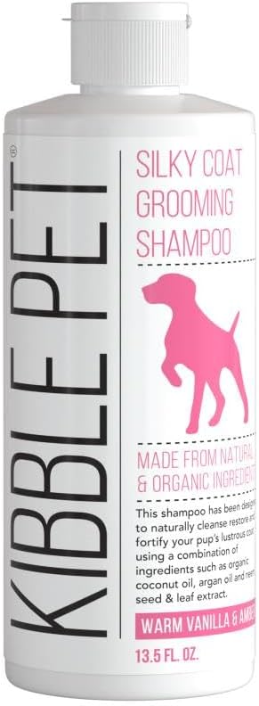 Kibble Pet Dog Shampoo Silky Coat Vanilla Natural Argan Pet Wash 13.5 oz – Hypoallergenic Professional Cleansing Shampoo with Coconut Oil and Aloe