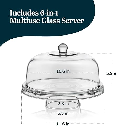 Libbey Selene 6-in-1 Domed Cake Stand, Unique Space Saving Glass Cake Stand with Dome, Multi-Purpose Dip Bowl To Serve Snacks and More