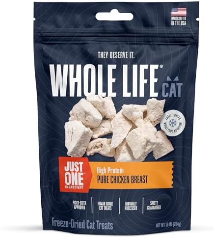 Whole Life Cat Just One Chicken Freeze Dried Cat Treats - Human Grade High Protein Food, Healthy Training Snacks, Freeze Dried Chicken Food Toppers, USA Made Natural Treats - 1 oz (Pack of 1)