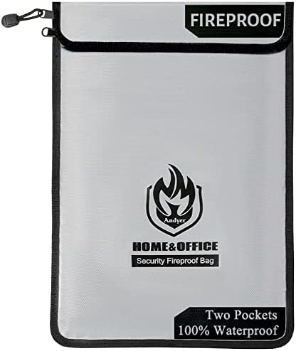 Andyer 2 Pockets Fireproof Document Bag (15"x11"), Protect Values from Fire