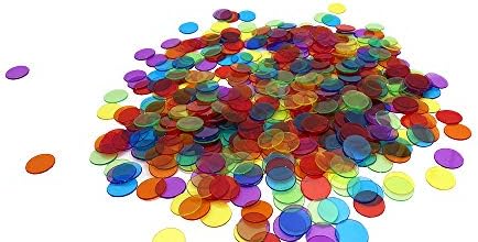 JUNWRROW 500 PCS 3/4 inch Transparent 6 Color Bingo Counting Chips with Bag