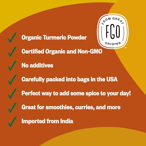 FGO Organic Turmeric Powder w/Curcumin, 8oz Resealable Pouch, USDA Organic and Non-GMO, Sourced from India, Packaging May Vary (Pack of 1)