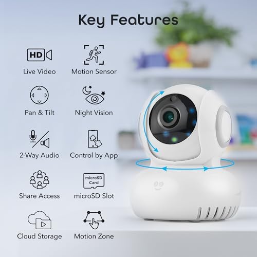 Geeni Sentinel Smart 2K Indoor Security Camera with Auto-Tracking – Dual-Band 2.4GHz & 5GHz WiFi, 2K HD Video, App & Voice Control, Motion Detection, White