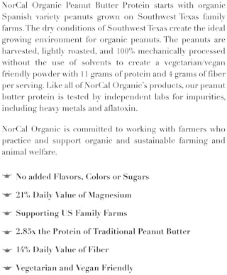 Norcal Organic Peanut Butter Protein Powder, Vegan, 11g Protein, 2 lb