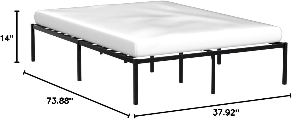 Linenspa Folding Metal Platform Bed Frame - Easy Assembly - Sturdy Steel - No Box Spring Needed - Underbed Storage - Mattress Foundation - 14" High