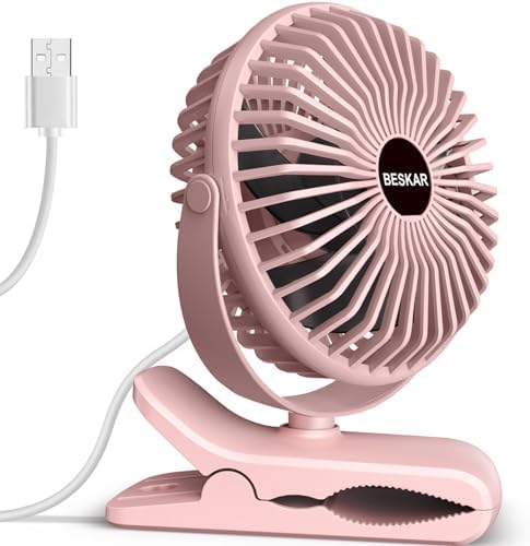 BESKAR USB Clip on Fan, Portable Small Desk Fan with Cord Powered