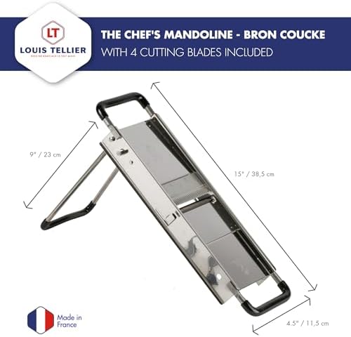 Bron Coucke Professional Mandoline Slicer – Stainless Steel – Julienne, Waffle & French Fry Cutter – Adjustable Thickness