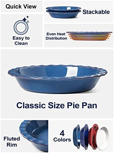 LE TAUCI Ceramic Pie Pans Plate for Baking, 9 inch Deep Dish Baking Dish, 52 ounce Bakeware for Apple Pecan Pie, Set of 2, White