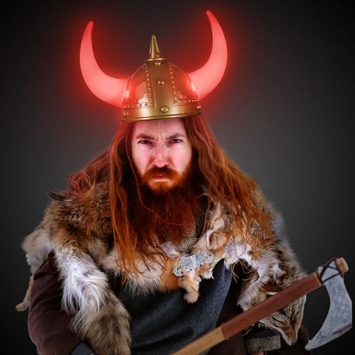 Windy City Novelties Gold Viking Costume Helmet with LED Light Up Horns for Adults