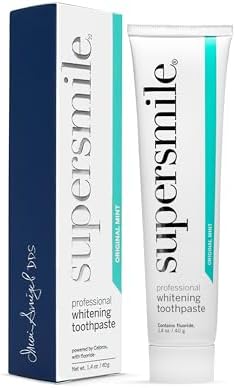 Supersmile Original Mint Whitening Toothpaste, 1.4 Oz, TSA Travel | Calprox® + Fluoride Travel Toothpaste, Whitens 3 Shades After 1 Day, Signature Wild Mint Flavor, Veneer Safe, RDA 65