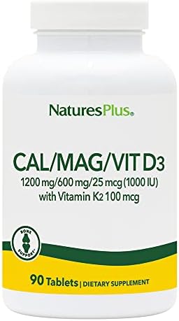 NaturesPlus Calcium/Magnesium/Vitamin D3 with Vitamin K2 - Supports Bone & Immune Health - Vegetarian, Gluten Free - 180 Tablets - 45 Servings