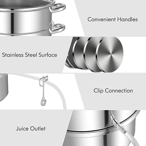 Giantex 11 Quart Juice Steamer Fruit Vegetables Juicer Steamers w/Tempered Glass Lid, Hose, Clamp