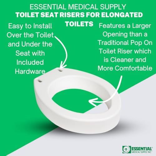 Essential Medical Supply Toilet Seat Riser for Elongated Bowl with 3.5" Rise - 19 x 14 x 3.5 Inch, Elevating and Raising Toilet Seat for Seniors