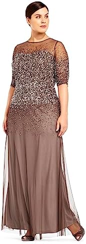 Adrianna Papell Women's Plus-Size Beaded Illusion Gown