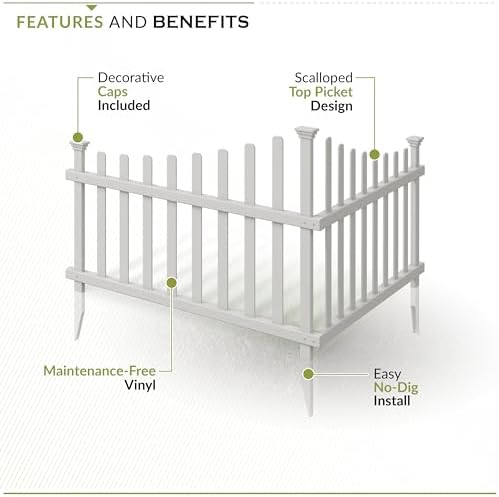 Zippity Ashley Corner Picket Fence, White Vinyl DIY No Dig Kit | 30inH x 40inW, 2 Panels, Garden Border Fencing, ZP19007