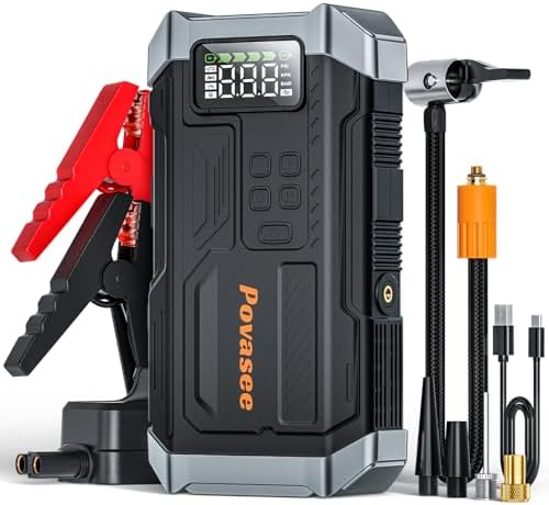 [2026NEW Model] 5000A Jump Starter with Air Compressor,Car Jumper Starter Portable with 150PSI Tire Inflator 12V Jump Box with LCD Display,Flashlight,Storage Case (Up 9L Gas/8L Diesel Engine