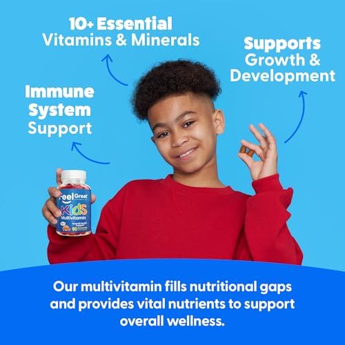Feel Great Kids Multivitamin Gummies | Citrus & Strawberry Flavored Vitamins for Kids | Multivitamin Gummies with Vitamin D for Bone