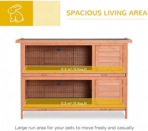 PawHut 54" 2-Story Large Rabbit Hutch Bunny Cage Wooden Pet House Small Animal Habitat with Lockable Doors, No Leak Tray and waterproof Roof for Outdoor/Indoor Orange | Wooden Pet House, Small Animal Habitat, No Leak Tray, Waterproof Roof, for Chickens D…