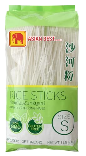 Asian Best Premium Rice Stick Noodle, Non GMO, Gluten Free, Small Size, 2mm,16 oz (3 Pack)