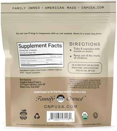 CNP | Organic Psyllium Husk Capsules 660mg - Fiber Caps, Colon Cleanse Aid