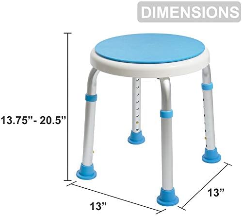 Vaunn Medical Tool-Free Assembly Adjustable Swivel Shower Stool Seat Bench with Anti-Slip Rubber Tips for Safety and Stability