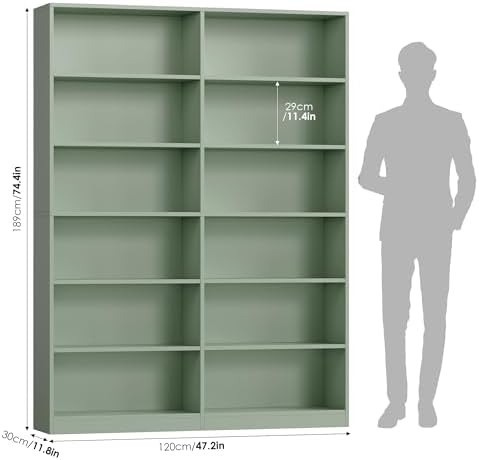 Bookshelf Tall Bookcase, 6-Tier Double Wide Bookshelves, White | Freestanding Display Storage Shelves, Tall and Large Book Shelves for Home Decor Bedroom, Living Room, Home Office, Library