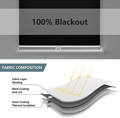 AOSKY Blackout Cordless Roller Shade for Indoor Windows, 23"W x 72"H, Black | Black Out Window Shade with Spring System