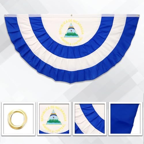 Nicaragua 3x6ft Pleated Bunting Flag - Country Flags for Homes, Businesses, Offices, Schools