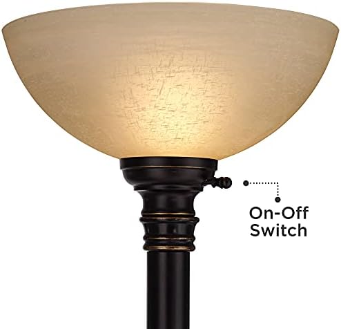 Regency Hill Garver 72 1/2" Tall Bronze Side Light Torchiere Floor Lamp | Traditional 2-Light Adjustable Gooseneck Arm 5 Oiled Rubbed Amber Glass Shades for Living Room Reading House Bedroom Home