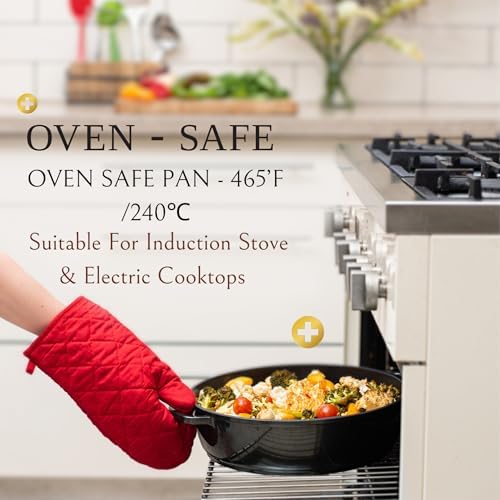 Moss & Stone 12" Deep Nonstick Skillet with Lid, 5 Qt Saute Pan, Oven Safe