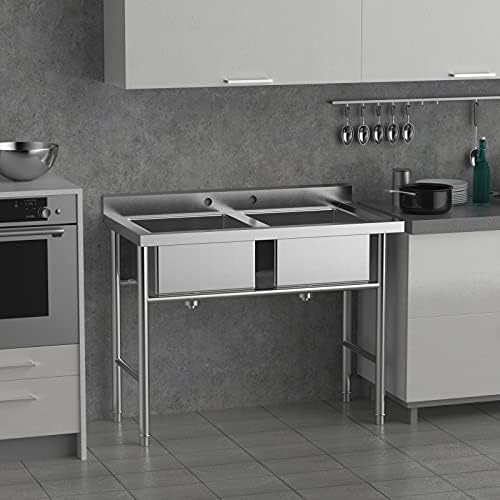 Bonnlo Commercial 304 Stainless Steel Sink 2 Compartment Free Standing Utility Sink for Garage, Restaurant, Kitchen, Laundry Room, Outdoor