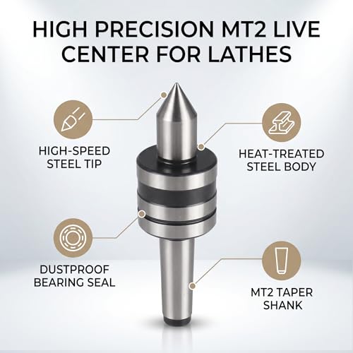 MT2 Live Revolving Center for Lathe Tailstock Machine | Bearing Steel, 55-60HRC Pointed Part 45-50HRC Main Part Quenching Hardness, 0.01 Accuracy