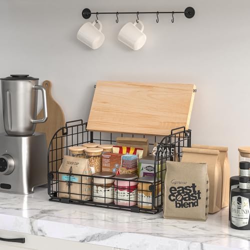 2 Set Stackable Wire Basket with Openable Top, Kitchen Counter
