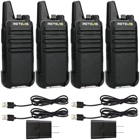 Retevis RT22 Compact & Lightweight FRS Walkie Talkies Long Range (4 Pack) | For Small Business, Camping, Hiking, Cruise, Safe Short Antenna, Comfortable to Carry, Loud & Clear Audio, USB-C