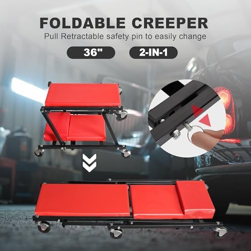 BIG RED 36" Rolling Garage Creeper, Shop Creeper Blow Molded Plastic Mechanic Cart with Padded Headrest with 4 Casters,350 LBS, Black,TR6240-P Torin
