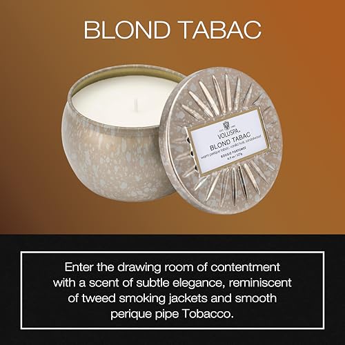Voluspa Bourbon Vanille, Mini Tin Candle, 4 oz, 25 Hour Burn Time, Coconut Wax for Clean Burning, Handcrafted in the USA