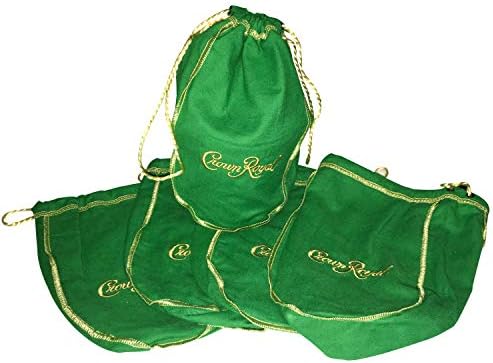 Pack of 5 Green Crown Royal Bags w/Gold Drawstrings from 1 Liter Bottles (9 inch x 5.5 inch) for Gift Bags