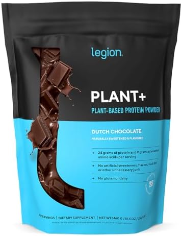 LEGION Plant+ Vegan Protein Powder, Chocolate - Rice and Pea, Plant Based Protein Blend. Gluten Free, GMO Free, Naturally Sweetened and Flavored, 20 Servings, (Chocolate)