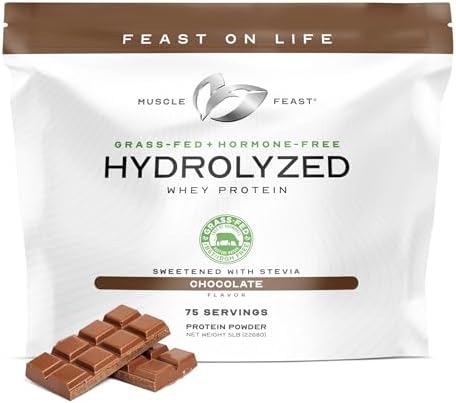 Muscle Feast Grass Fed Hydrolyzed Whey Protein Powder, Chocolate (2lb) | All Natural Hormone-Free, Hydro Whey Powder for Men and Women, Clean, Non-GMO, Delicious Hydrolyzed Protein Powder