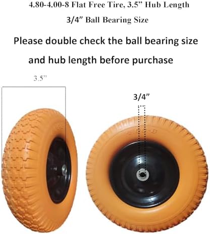 Wheelbarrow Tires 4.80/4.00-8 with 3/4 & 5/8 Bearings
