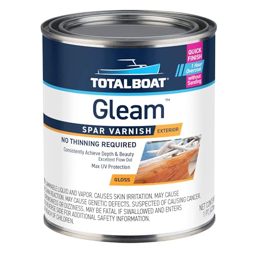 TotalBoat Gleam Marine Spar Varnish for Boats & Outdoor Wood - Satin Quart | Oil-Based Polyurethane Finish; No Thinning; UV Inhibitors; Wooden Boats, Yacht Brightwork, Furniture & Interior/Exterior Wood