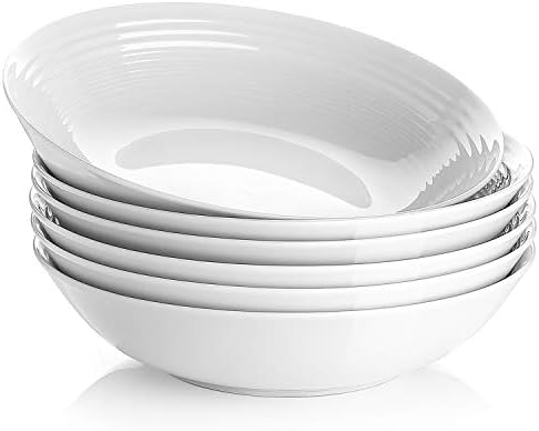 Y YHY 9" Pasta Bowls, 40oz Large Salad Bowls Set of 6, Wide Shallow Ceramic Bowls for Serving Soup, White Dinner Plates Set for Kitchen