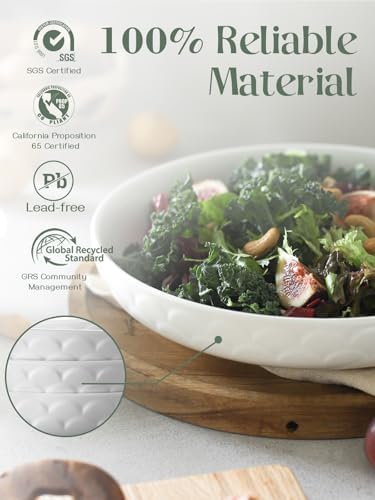 DOWAN Pasta Bowls Set of 4 for Large Portions, 54 oz Textured Motif Large Salad Serving Bowls, Ceramic Plates, White Soup Bowl for Kitchen Meal Prep
