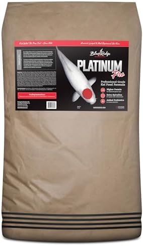 Blue Ridge Koi Platinum Pro 41% Protein Fish Food, 3/16" Pellets, 4.5 lb | Floats, softens fast; Spirulina & Canthaxanthin color support; probiotic-enriched; warm-season formula